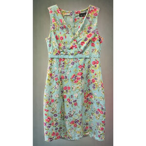 Floral Sleeveless Dress Faded Glory Womens 10 Blue Cotton Blend V-Neck